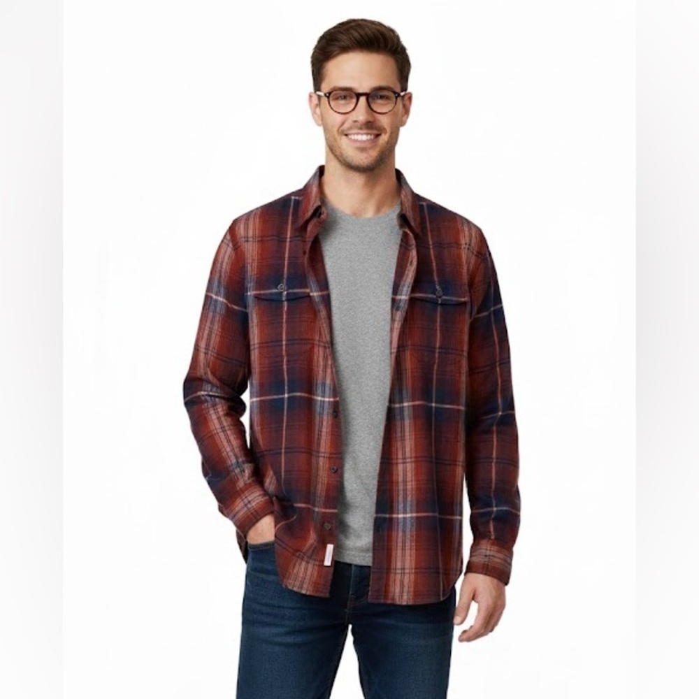 NWT Men’s Plaid Long Sleeve Button Down Red and Navy Blur Size XL
